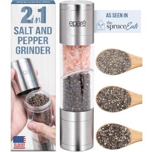 Eparé 2 in 1 Salt and Pepper Grinder Combo – Manual Dual Salt and Pepper Grinder in One for Kitchen Use – Stainless Steel Himalayan Salt Grinder Refillable All-in-One