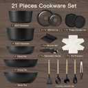 Astercook 21 Pcs Pots and Pans Set Non Stick, Ceramic Cookware Set Detachable Handle, RV Kitchen Cooking Set Removable Handles, Oven Safe, Induction Ready, Stackable, Black, Mothers Day Gifts