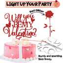 Red Glitter Will You Be My Valentine Cake Topper, Be Mine/Happy Valentine's Day/Te Amo, Valentine's Day Wedding Anniversary Party Decorations Supplies