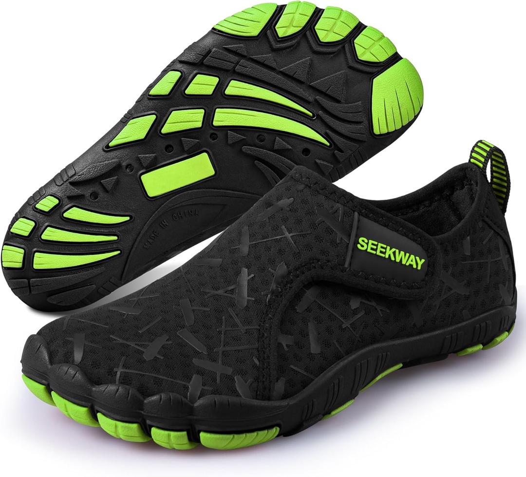 SEEKWAY Barefoot Water Shoes for Kids - Wide Toe Box and Quick-Dry Sand Shoes Toddler for Hiking Swim Beach Pool Kayak Sport Accessories, Camping Essentials Non-Slip for Boys Girls Sizes (1.5 Big Kid, 1b-102 Black)