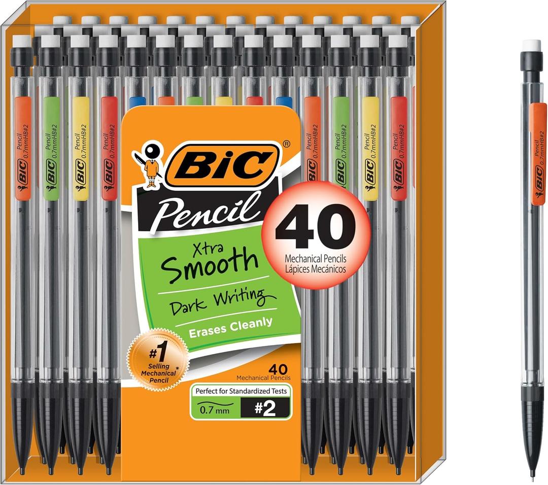 BIC Xtra Smooth Mechanical Pencil with 0.7 mm Medium Point, Refillable and Retractable, 40-Count Pack