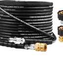 YAMATIC Kink Resistant Pressure Washer Hose 1/4" 50FT, Wear Resistant 4000PSI Power Washer Hose, Steel Wire Braided Hot & Cold Water Replacement Extension Hose with 3/8" to M22-14 Quick Connect Set (Black)