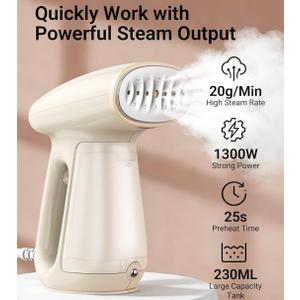Bear Steamer for Clothes, Handheld Clothes Steamer,1300W Strong Power Garment Steamer with 230ml Tank,Fast Heat-up, Auto-Off, Steam Iron Fabric Wrinkle Remover with Brush for Home and Travel