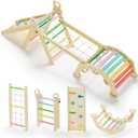 BlueWood 2024 8-in-1 Pikler Triangle Climbing Set Toddler Toys Indoor Baby Jungle Gym Climber Playground for Kids - Rainbow, Small