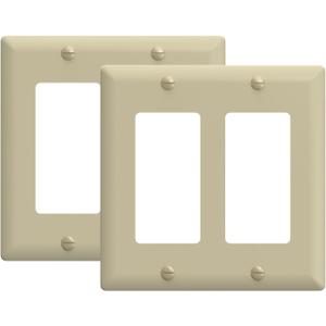 TOPELER 2-Gang Decorative Wall Plates, Switch Outlet Electrical Cover Plate, Unbreakable Thermoplastic Faceplate Cover for Decora Light Switch or Outlet, 4.50 x 4.53 inches, Glossy Ivory, 2 Pack