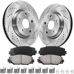 Anpulsero Front Brake Pads and Rotors Kit Compatible with 2006-2018 Toyota RAV4 [w/3rd Row Seating ONLY], Front Automotive Replacement Brake Kits - OE Drilled Slotted Brake Rotors - 296mm(11.7in)