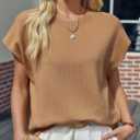 Saodimallsu Womens Cap Sleeve Sweater Top Summer Crew Neck Trendy Going Out Loose Knit Shirt (Black)