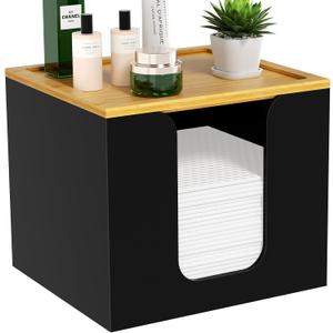 VITVITI Disposable Face Towel Holder Box, Acrylic Facial Towel Container for XL Clean Skin Club, Large Disposable Face Towels Storage with Bamboo Lid, for Bathroom, Vanity Makeup, Black