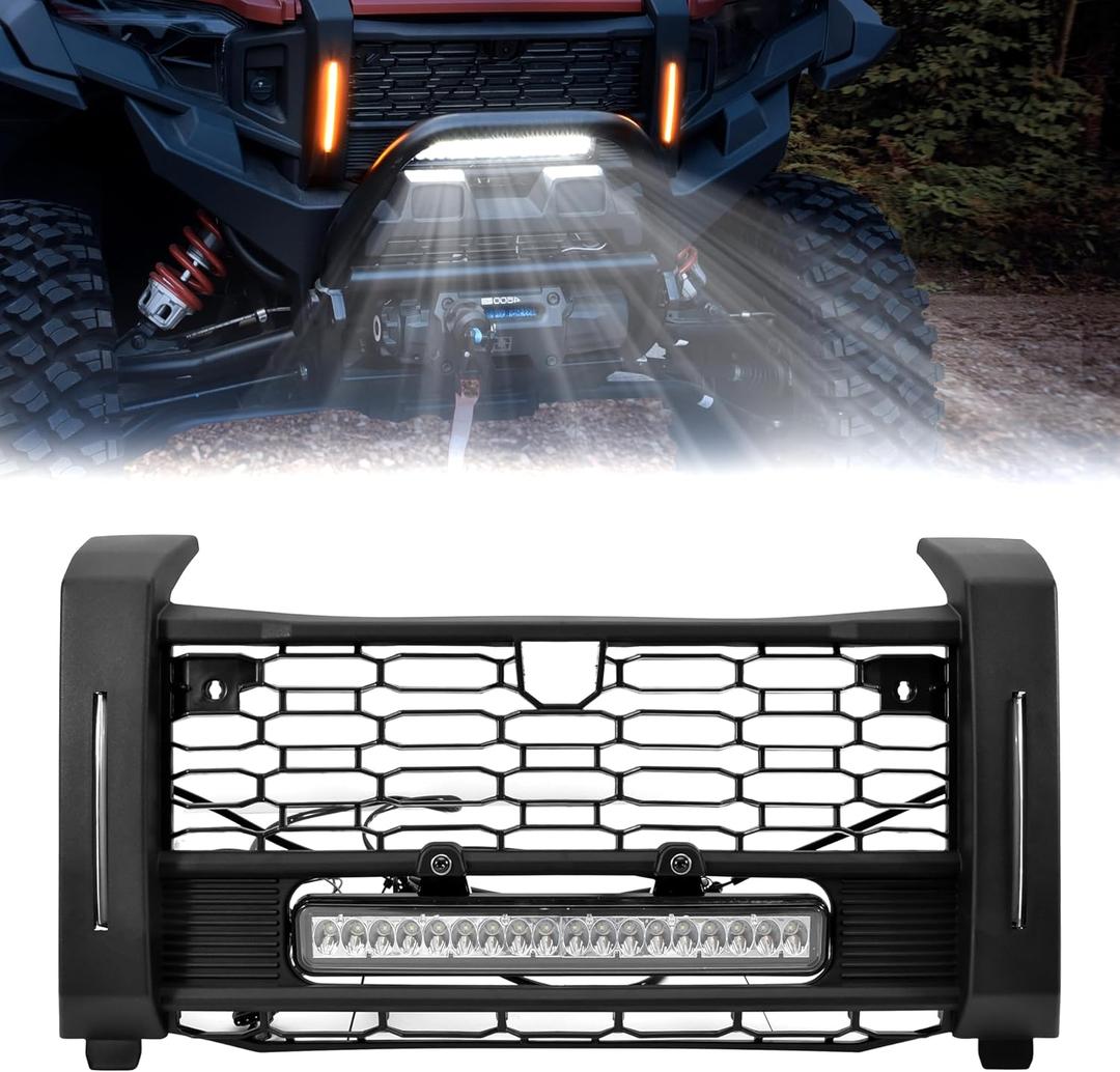 Front Mesh Grill with Light for Polaris XPEDITION XP/ADV, Waterproof Front Mesh Grille with LED Left Right Turn Signal Light Accessories for Polaris XPEDITION XP/XP 5/ADV/ADV 5 2024 2025