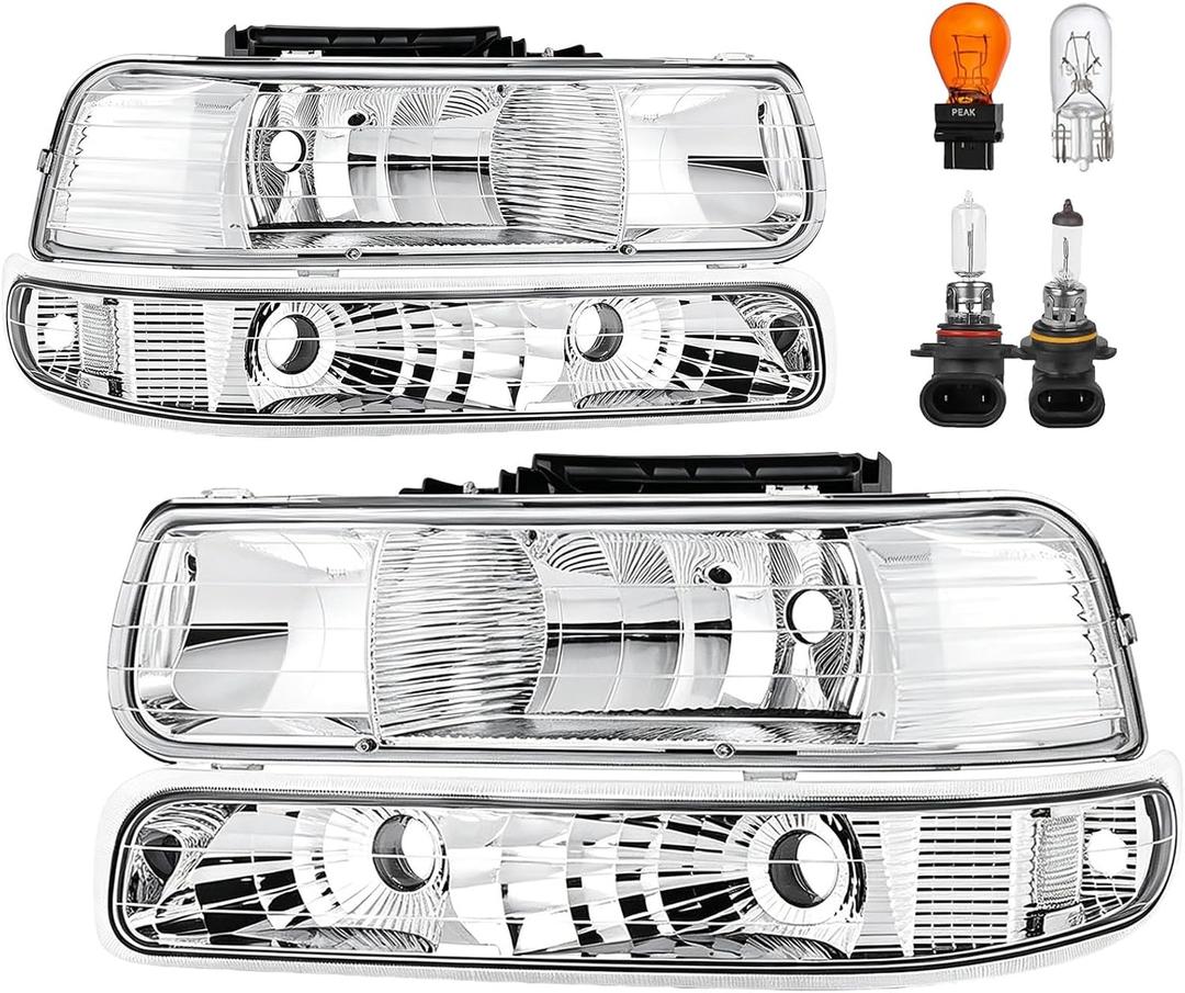 Pair Headlights Compatible with 99-02 Chevy Silverado, 00-06 Tahoe Suburban