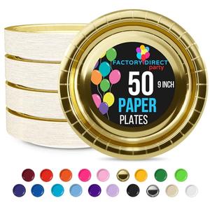Exquisite Party Solids Gold Paper Plates Disposable Heavy Duty 13 Inch Gold Disposable Plates For Party 50 Pcs Heavy Duty 350 GSM, Birthday Supplies