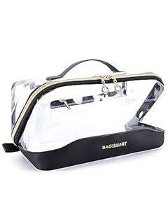 BAGSMART Makeup Bag Cosmetic Bag, Clear Travel Makeup Bag, Water-resistent Makeup Bags for Women Doram Room Essentials Portable Pouch Open Flat Make Up Organizer Bag for Toiletries, Brushes Black 