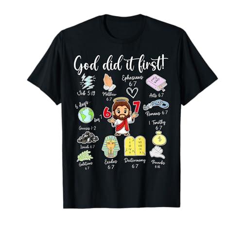 Funny God Did It First 67 Meme Jesus Christian Bible Kids T-Shirt, Large