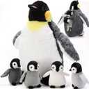 5 Pcs Stuffed Animal Penguin Plush Toy Set 14 Inch Mommy Penguin Stuffed Animal with 4 Cute Babies in Zippered Belly Soft Cuddly Plushie for Kids Gifts(Simple Style)