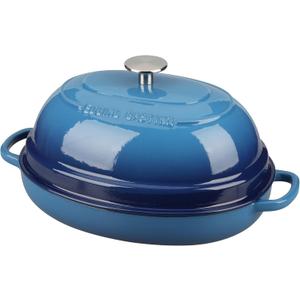EDGING CASTING Enameled Oval Cast Iron Dutch Oven Pot with Lid, Bread Dutch Oven for Sourdough Bread Baking, Dutch Oven Bread, Bread Oven, 6QT, Lake Blue