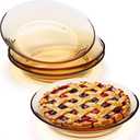 4 Pack Glass Pie Pan 8 Inch Round Baking Dishes Amber Glass Pie Dishes Serving Plates for Snacks, Salads, Desserts, Quiche, Tart, Oven and Dishwasher Safe, Heat Resistant