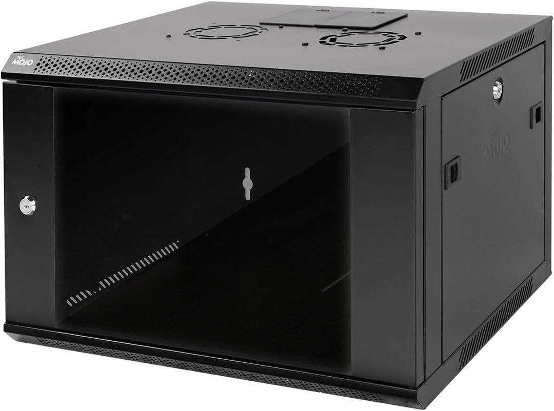 Tecmojo Full Welded & Assembled 6U Standard Wall Mount Rack Network Cabinet for 19" IT Equipment,with Lockable Glass Door and Side Panels,Cooling Fan,17.7inch Depth (Assembled 6U Glass/Black)