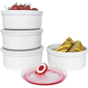 Ramekins 16 oz Oven Safe, Creme Brulee Ramekins with Lids, White Ceramic Souffle Dishes Ramekin, Mini Baking Bowls with Cover Set of 4, Ramekin Assorted Sizes - Dishwasher and Oven Safe