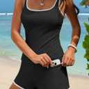 Aleumdr Tankini Swimsuits for Women Tummy Control Bathing Suits Sporty Two Piece High Waisted Swimwear with Shorts (Black, XL)