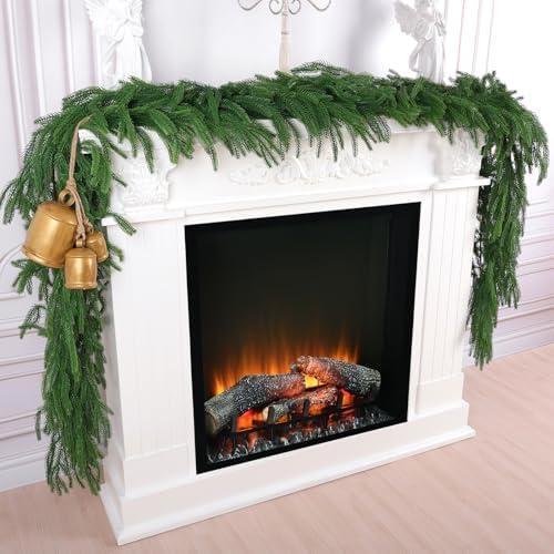 Rowfad 2 Pcs 9 Ft Artificial Norfolk Pine Garlands, Realistic Christmas Pine Garland Faux Winter Greenery for Holiday Table Centerpiece, Mantel, Wall, Indoor, Outdoor Christmas Decor,(4, 9 Ft)