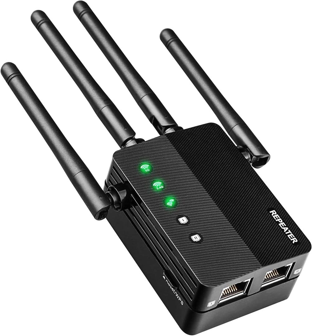 WiFi Extender, WiFi Booster, Cover up to 12880 sq.ft & 105 Devices, 1200Mbps Wall-Through Strong WiFi Booster, Dual Band 2.4G and 5G, with Ethernet Port & AP Mode, 4 Antennas 360 Full Coverage