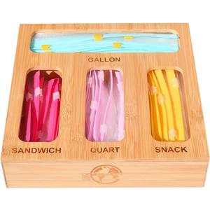 Earths Dreams Bamboo Kitchen Drawer Organizer  Resealable Food Storage Bag Holder for Gallon, Quart, Sandwich & Snack Sizes  Eco-Friendly Baggie Organizer for Plastic Storage Bags