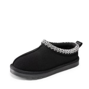 DREAM PAIRS Girls Boys Slippers Kids House Fuzzy Indoor Outdoor FuzzyEasy Kid's Slip-on Slipper for Little Kid Big Kid, Size 1 Little Kid, Black, SDSL2401K