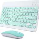 Rechargeable Bluetooth Keyboard and Mouse Combo for iPad, Ultra-Slim Portable Wireless Mouse Keyboard for iPad Pro Air Mini iPhone Samsung Tablet Cell Phone Android, iPadOS/iOS 13 and Above (Green)