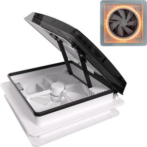 2012 LED Ambiance Light RV Roof Vent Fan with Voice Control, 12V (24V Max) Power, Remote & Rain Sensor, 14x14 RV Reversible Airflow Ultra-Quiet Vent Fan, 360 mm