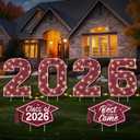 2026 Graduation Yard Sign Decorations with LED String Light, Large 2026 Yard Signs with Stakes Class of 2026 Light Up Lawn Yard Signs for Outdoor Congrats Grad Party Pathway Decor SuppliesMaroon