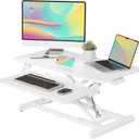 JOY worker Standing Desk Converter, 32" Wide Height Adjustable Sit Stand Up Desk Riser with Keyboard Tray, Desktop Workstation Riser for Home Office Computer Laptop, Particle Board, White