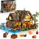 Wood Cabin Building Set with Light, 2570 PCS Wooden Forest House Mini Building Block Toy with Waterwheel Pond Animals, Big House Construction Model for Adults Teens Kids Boys Girls 10-12+