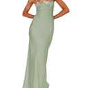 Sexy Satin Spaghetti Strap Floral Embroidered Maxi Dress for Women Sweetheart Neckline Backless Sleeveless Slit Midi Dress Sage L