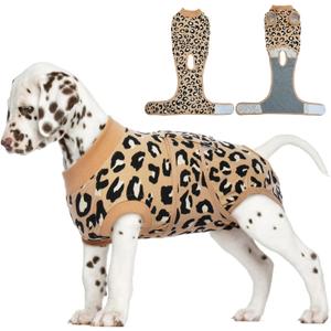 FUAMEY Recovery Suit for Dogs After Surgery,Soft Breathable Dog Bodysuit E-Collar & Cone Alternative Surgical Suit,Male Female Dog Neuter Spay Suits Anti Licking Wounds Onesie Brown Leopard XS (XS (Back:8.3-11.4'', Weight:4-7 LB))