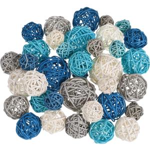 Patelai 36 Pcs Wicker Rattan Balls Decorative Balls for Vase Centerpiece Bowls Orbs Filler for Home Decor,4 Sizes(Dark Blue, Sky Blue, Gray, White)