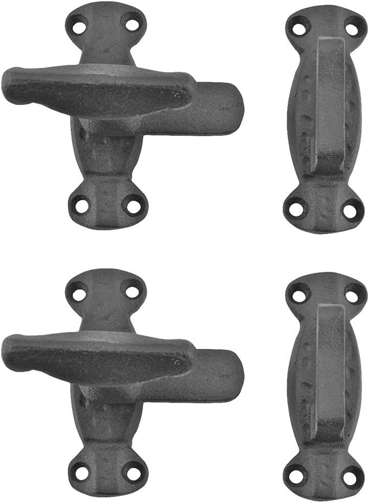 Renovators Supply Manufacturing Door Latch 2 in. Black Wrought Iron Latch Latch Lock for Cabinets/Windows with Mounting Hardware Pack of 2