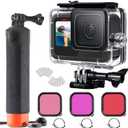 FitStill 60M/196FT Underwater Waterproof Protective Case for Go Pro Hero 13 Hero 12 Hero 11 Hero 10 Hero 9 Black,3Pack Filter Monopod Floating Hand Grip Selfie Stick Hero13/12/11/10/9 Black Accessory