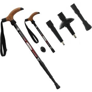 Aluminum Alloy Quick Lock Trekking Pole Anti-Shock Walking Stick Adjustable Cane Crutch for Mountains Trekking Hiking,Ultralight Collapsible with Cork Grips Tungsten Tips (Black)