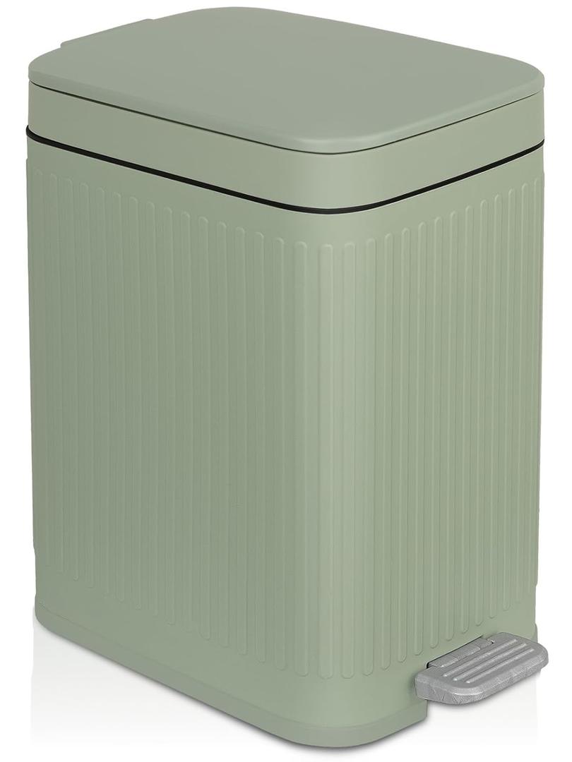 rejomiik Small Bathroom Trash Can with Lid Slim Soft Close Garbage Can Step Wastebasket Container Trash Bin for Office Bedroom Kitchen Living Room (2.6 Gallon Light Green)