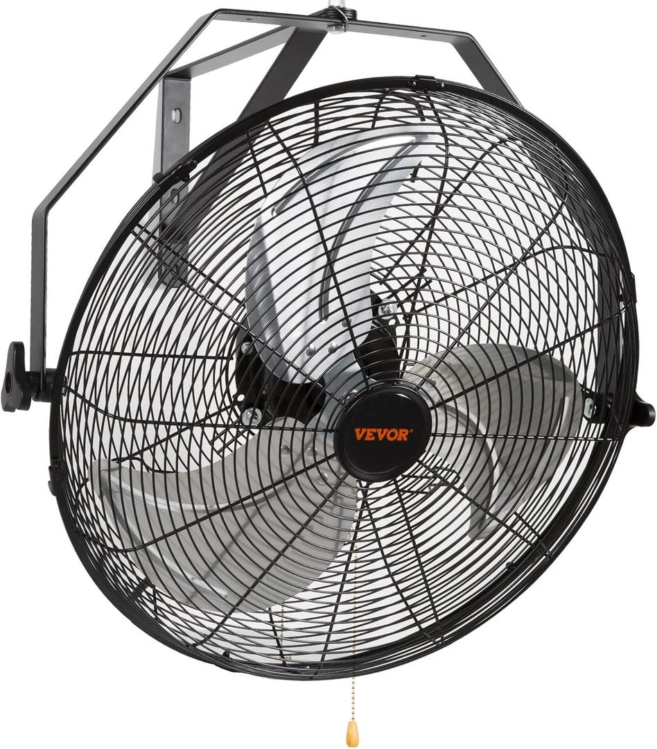 VEVOR 18 Inch Wall Mount Fan, 3-speed IP44 Waterproof Fan, Max. 4150 CFM Wall Mounted for Outdoor, Commercial, Residential, Greenhouse, Workshop, Patio, Black, ETL Listed