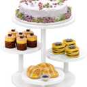 HURZMORO 4 Tier Round Cupcake Tower Stand for 50 Cupcakes,Wood Cake Stand with Tiered Tray Decor,Farmhouse Tiered Tray Decor,Cupcake Display for Birthday Graduation Baby Shower Tea Party,White