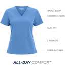 TINYLEMON Women Scrub Top - 3 Pockets V-Neck Slim Fit with Badge Loop Four-Way Stretch Anti-Wrinkle Women T-Shirts (Blue, XL)