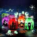 Letapapa Halloween Crafts for Kids, 4 PCS Mason Jar with Accessories for DIY Craft, Art Party Favor Supplies, Halloween Decoration Trick or Treating, Classroom Art Activities