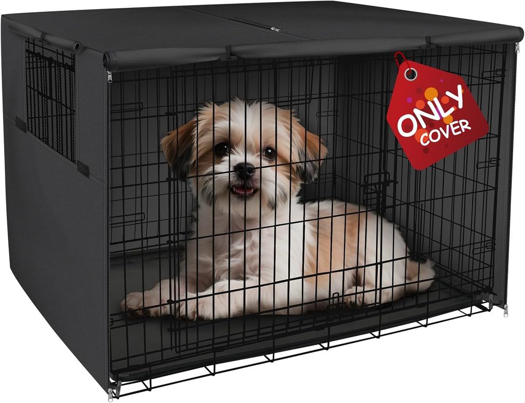 Explore Land Dog Crate Cover Heavy Duty Polyester Pet Kennel Sunshade Universal Fit for 18 inches Wire Cage (Black)