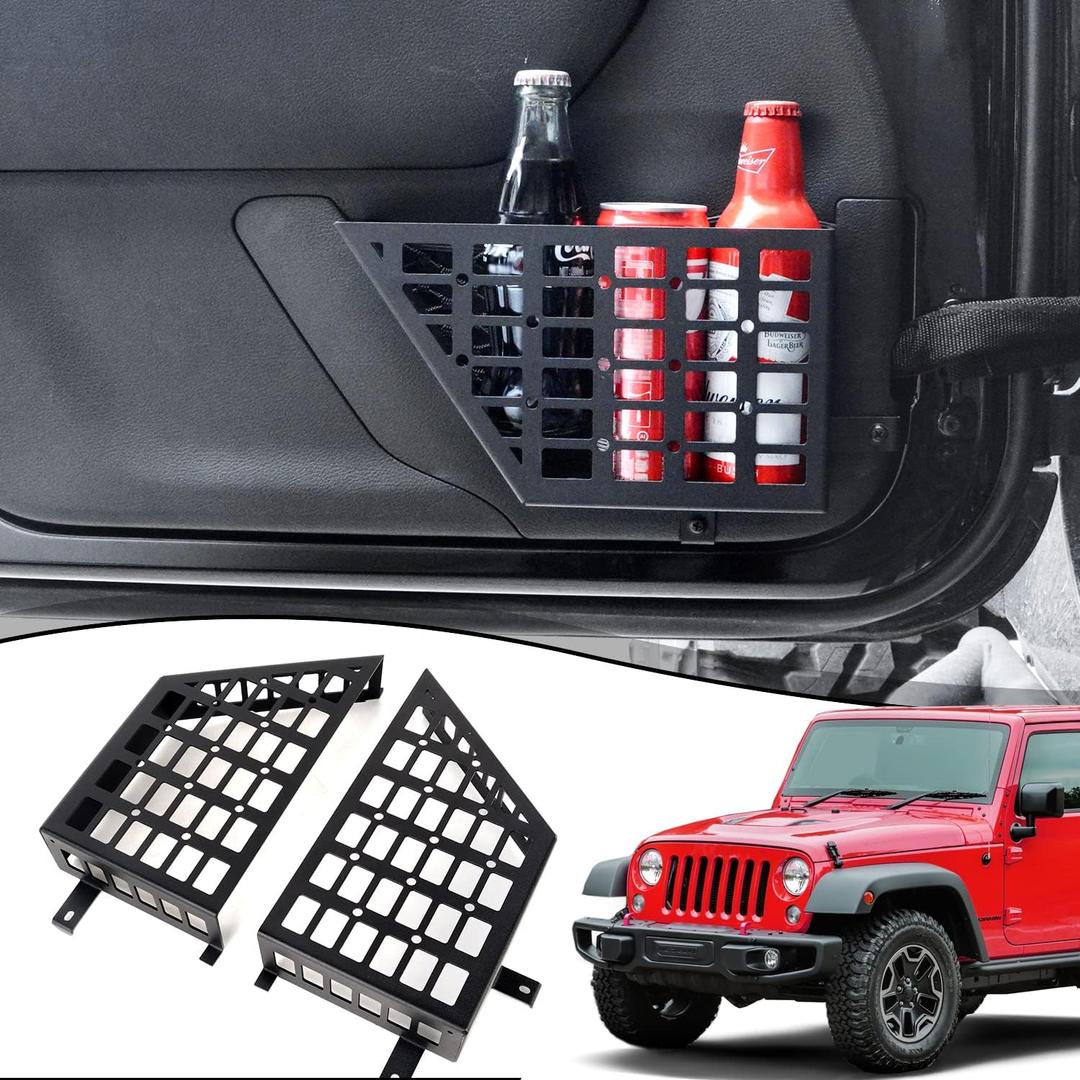 Z8 Stainless Steel Metal Front Door Storage Pockets, Door Side Insert Organizer Box for 2007-2018 Jeep Wrangler JK JKU, Black, Latest Upgraded