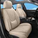 Car Seat Covers Full Set Beige, Luxury Faux Leather Car Seat Covers Waterproof Non-Slip Seat Protector Universal Fit for Most Cars SUVs Trucks Pick-ups,Car Accessories for Front Seats and Back