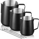 Maxdot 3 Pack Milk Frothing Pitcher 12 Oz, 20 oz and 30 oz Milk Frother Cup Stainless Steel Espresso Steaming Pitcher with Scale Frother Jug with Art Pen for Cappuccino Coffee Latte Art
