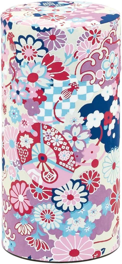 Japanese Tea Canister Tin Taisyo Yuzen Komon/Double Lid/Japanese Washi Paper Pasted /200g Tea Capacity/Loose Leaf Tea Storage/Storage Container with Lid