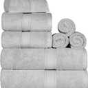 SUPERIOR Egyptian Cotton Pile 8 Piece Towel Set, Includes 2 Bath, 2 Hand, 4 Face Towels/Washcloths, Ultra Soft Luxury Towels, Thick Plush Essentials, Guest Bath, Spa, Hotel Bathroom, Silver