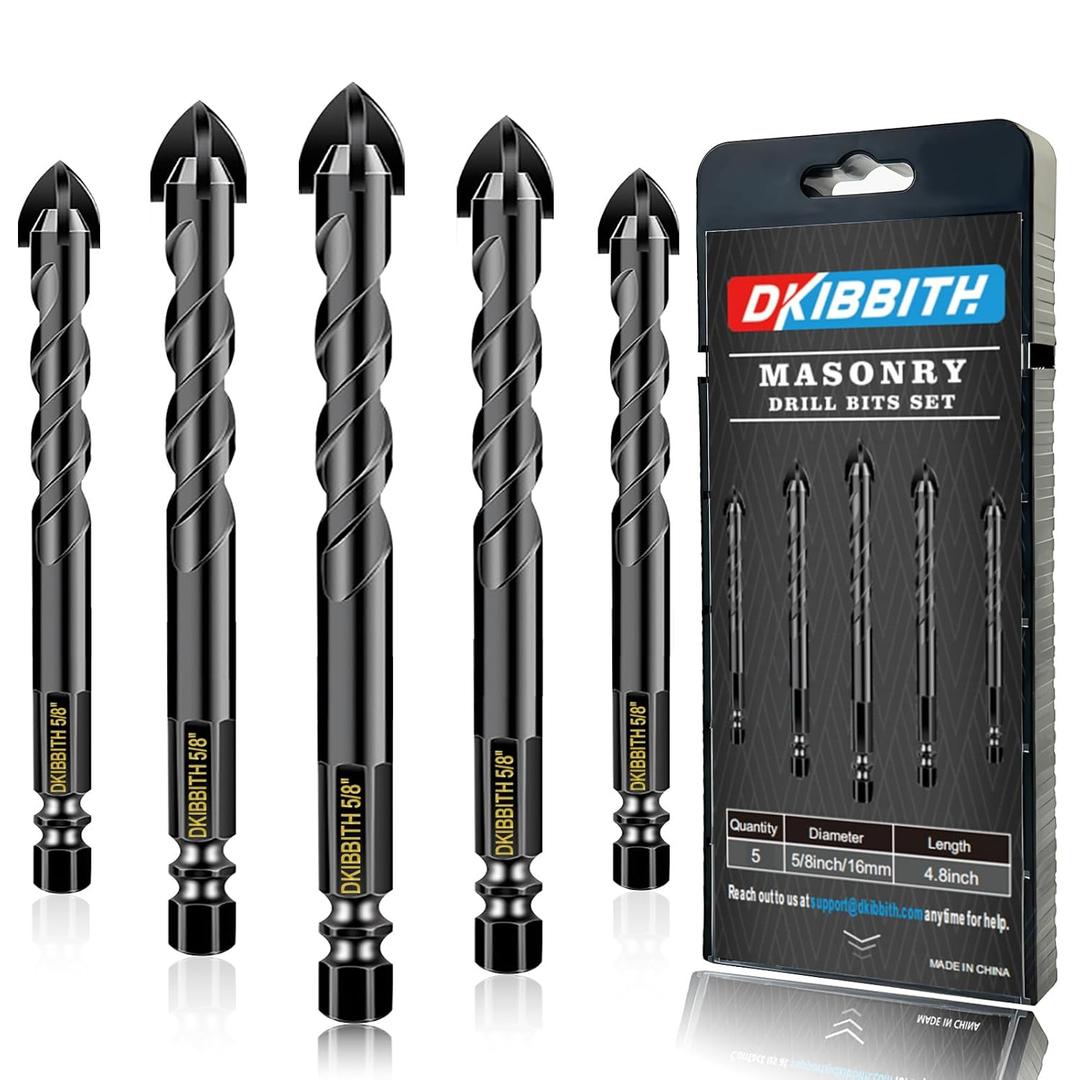 5 Pcs 5/8" Masonry Concrete Drill Bit Set for Tile Brick Glass Plastic Wood, Cross Tungsten Carbide Tip, Hex Shank, Work with Ceramic Porcelain Tile Wall Mirror Paver,5/8 Inch Drill Bits, 16mm